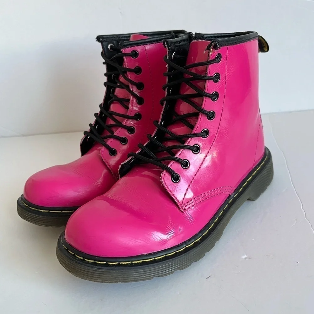 Dr Martens Delaney Hot Pink Patent Leather Boots Size 3